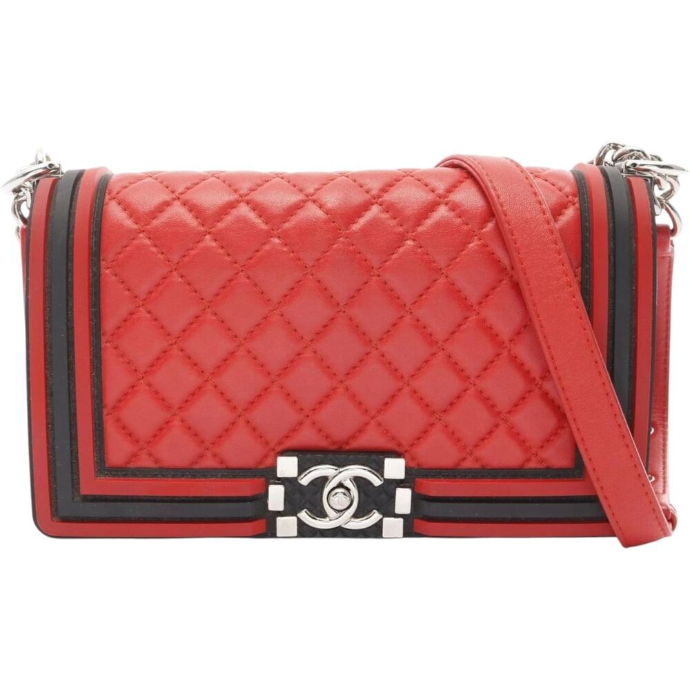 (S6) Chanel Shoulder Bag Red Lambskin